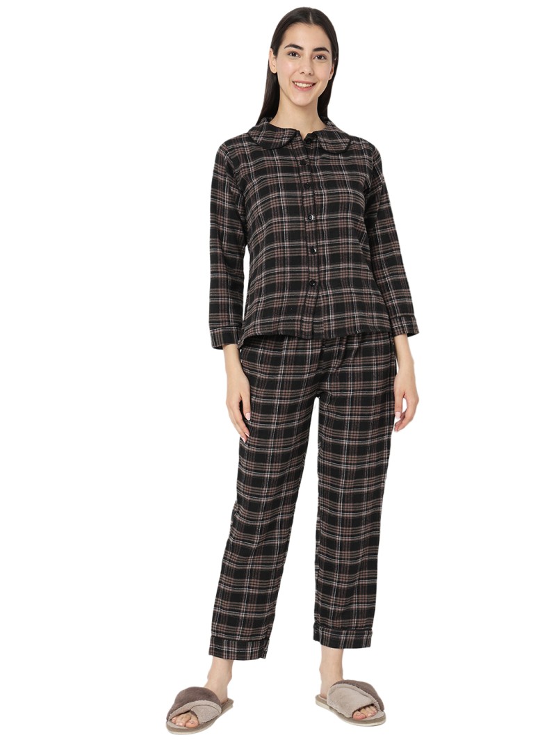 Smarty Pants women's brush cotton grey color checks night suit. (SMNSP-920D)