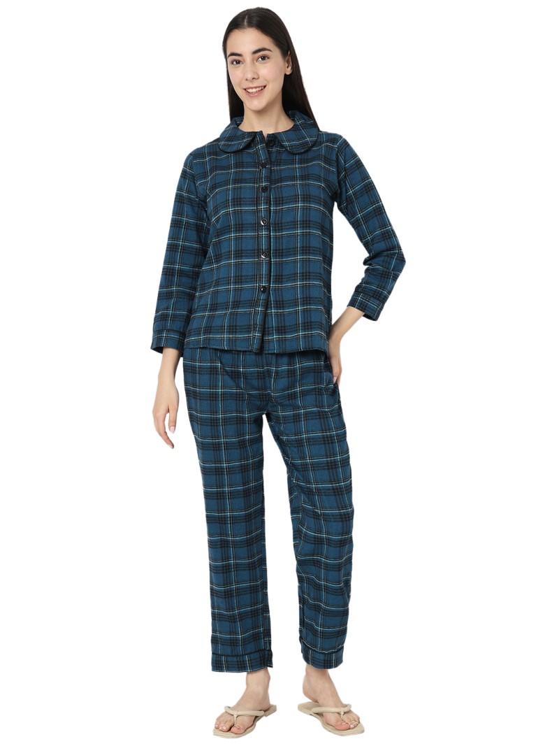 Smarty Pants women's cotton navy blue color checks night suit. (SMNSP-920E)