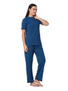 Smarty Pants women's cotton rib blue color round neck night suit. (SMNSP-922B)
