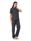 Smarty Pants women's cotton rib grey color round neck night suit. (SMNSP-922C)