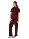 Smarty Pants women's cotton wine color round neck night suit. (SMNSP-922D)