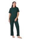 Smarty Pants women's cotton rib bottle green color round neck night suit. (SMNSP-922E)