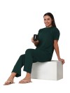 Smarty Pants women's cotton rib bottle green color round neck night suit. (SMNSP-922E)