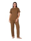 Smarty Pants women's cotton rib brown color round neck night suit. (SMNSP-922F)