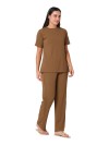 Smarty Pants women's cotton rib brown color round neck night suit. (SMNSP-922F)