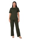 Smarty Pants women's cotton rib olive color round neck night suit. (SMNSP-922H)