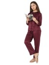 Smarty Pants women's silk satin wine color night suit. (SMNSP-925C)