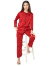 Smarty Pants women's silk satin maroon color night suit. (SMNSP-925D)