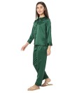 Smarty Pants women's silk satin bottle green color night suit. (SMNSP-925E)