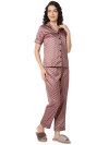 Smarty Pants women's silk satin  brown color aztec printed night suit. (SMNSP-933)