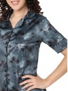 Smarty Pants women's silk satin chocolate grey color palm tree printed night suit. (SMNSP-935)