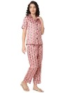 Smarty Pants women's silk satin rose gold color aztec printed night suit. (SMNSP-936A)
