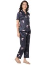 Smarty Pants women's silk satin teal blue color moon printed night suit. (SMNSP-938)