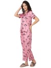 Smarty Pants women's silk satin pink color palm tree printed night suit. (SMNSP-940)