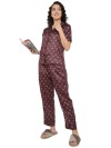  Smarty Pants women's silk satin brown color aztec printed night suit.(SMNSP-941)