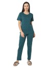 Smarty Pants women's cotton lycra bottle green color heart print night suit. (SMNSP-944)