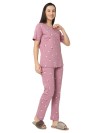 Smarty Pants women's cotton lycra rose pink color floral print night suit. (SMNSP-947)
