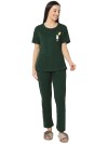 Smarty Pants women's cotton lycra bottle green color rabbit print night suit. (SMNSP-957)