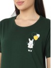 Smarty Pants women's cotton lycra bottle green color rabbit print night suit. (SMNSP-957)