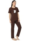 Smarty Pants women's cotton lycra brown color teddy print night suit. (SMNSP-959)
