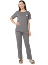 Smarty Pants women's cotton lycra grey color printed night suit. (SMNSP-963)