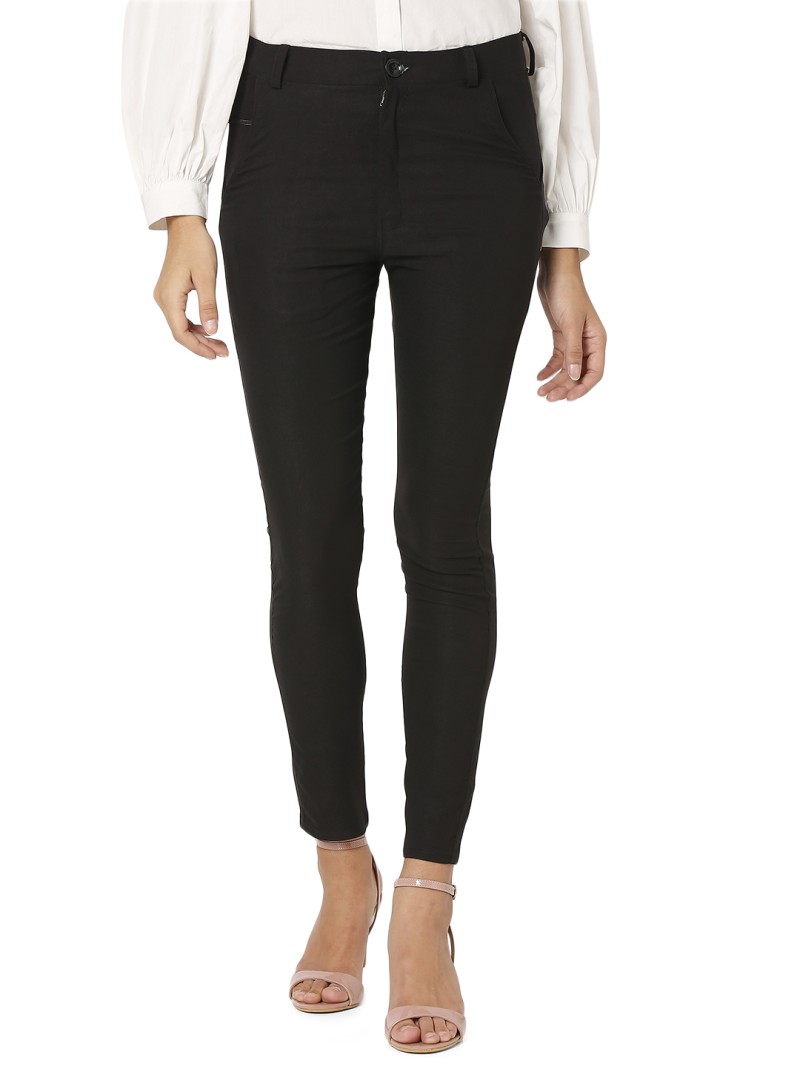 Buy Women Grey Solid Formal Slim Fit Trousers Online - 262947 | Van Heusen