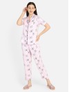Smarty Pants women's silk satin baby pink color tom & jerry print shawl collar night suit. (SMNSP-528)
