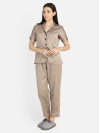 Smarty Pants women's silk satin chocolate brown color shawl collar night suit. (SMNSP-498B)