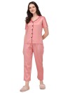 Smarty Pants women's silk satin shawl collar baby pink color night suit pair. (SMNSP-545B)