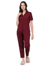 Smarty Pants women's silk satin shawl collar wine color night suit pair. (SMNSP-545A)