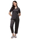 Smarty Pants women's silk satin shoulder collar dark grey color night suit pair. (SMNSP-505C)