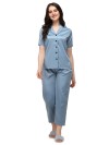 Smarty Pants women's silk satin shoulder collar slate blue color night suit pair. 