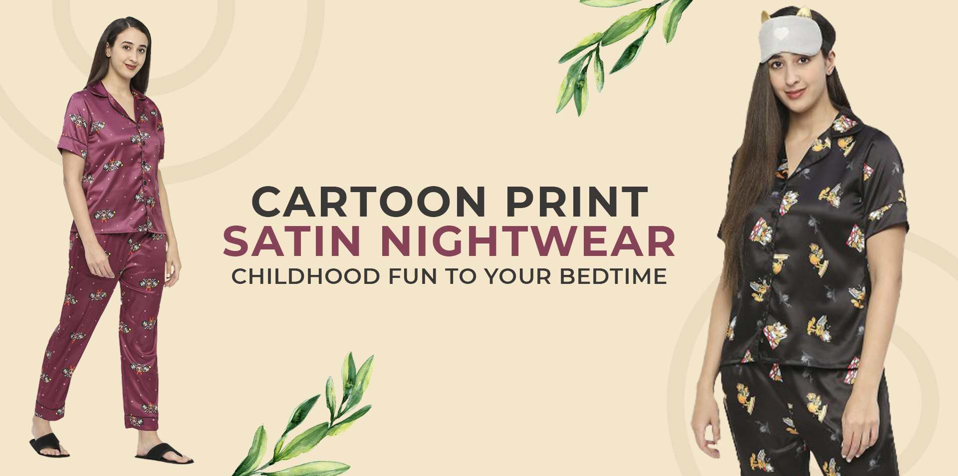 Cartoon Print Satin Nightwear - Childhood Fun to Your Bedtime